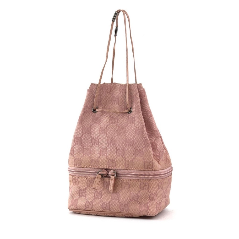 Gucci Pink GG Monogram Drawstring Bucket Bag